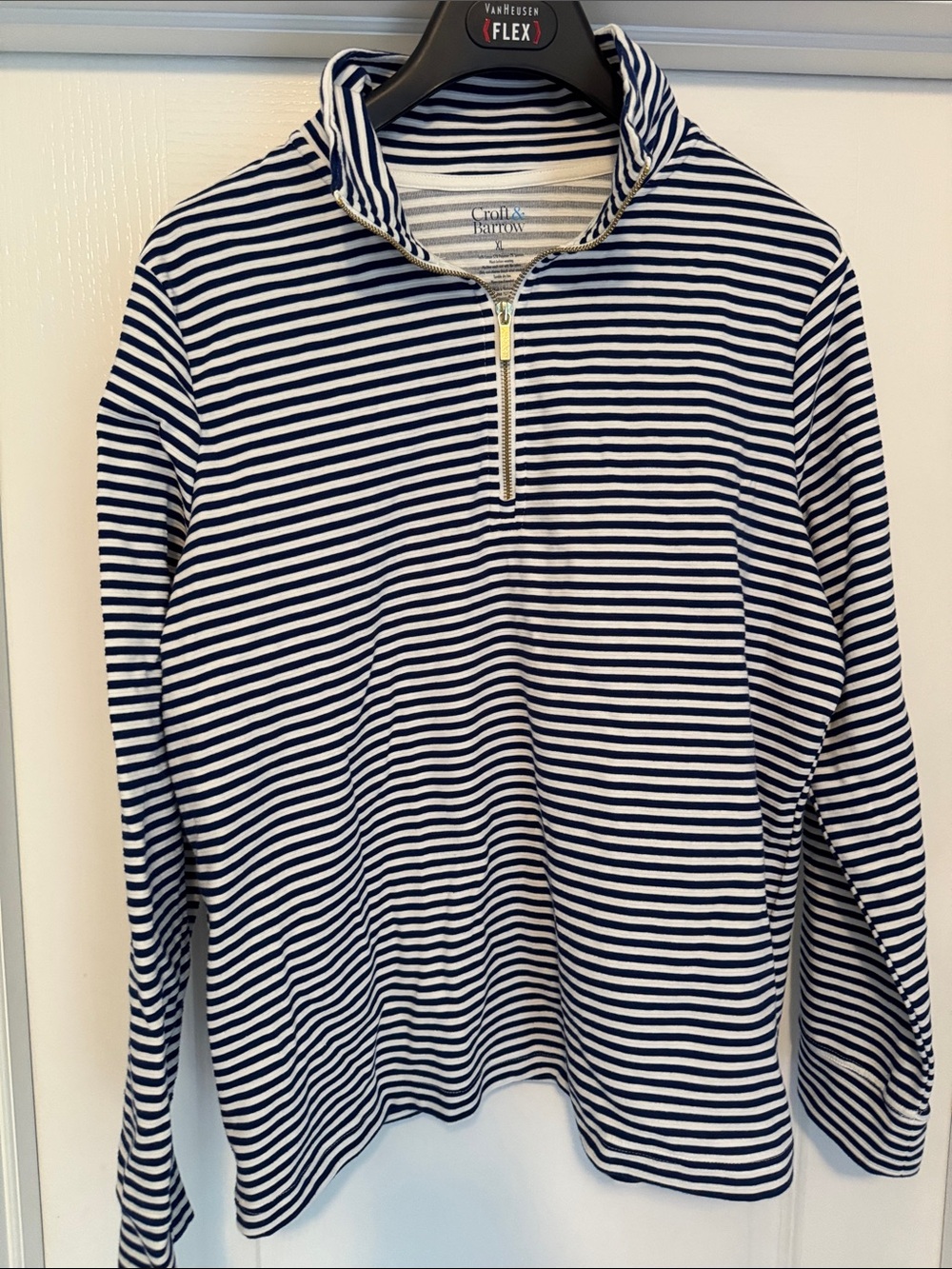 croft & barrow Navy and White Striped Quarter-Zip Pullover